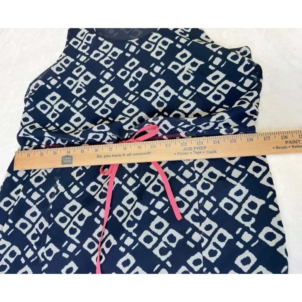 THML Dress Women's Sz S Navy White Hot Pink Tribal Print Maxi Sleeveless - Picture 10 of 11